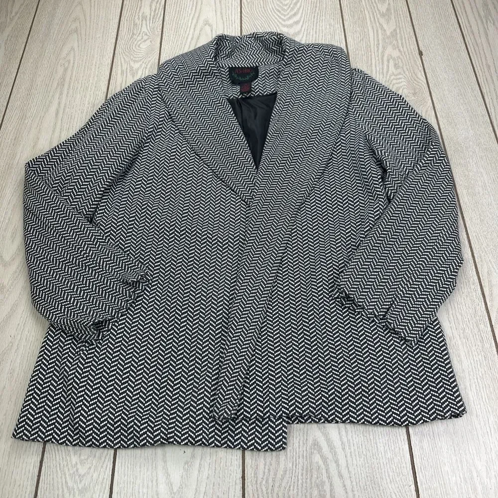 Ashro Black White Herringbone Dinner Party Blazer Jacket Size 16‎